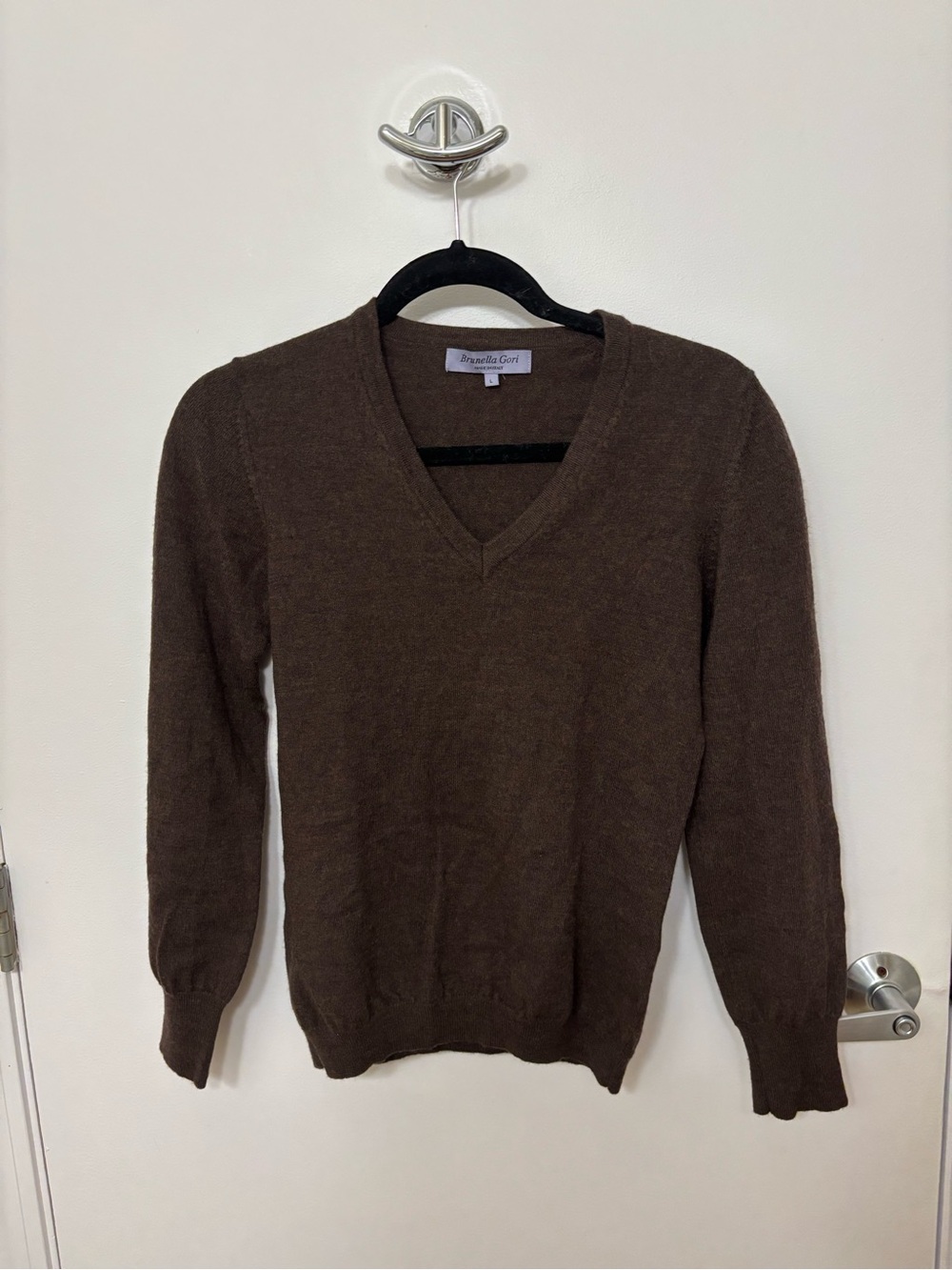Merino Wool V-Neck Brown Sweater